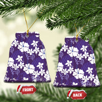 Purple Hawaiian Hibiscus Monstera Ceramic Ornament Grunge Stylized