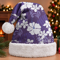 Purple Hawaiian Hibiscus Monstera Christmas Santa Hat Grunge Stylized LT01 With Fur Purple - Polynesian Pride