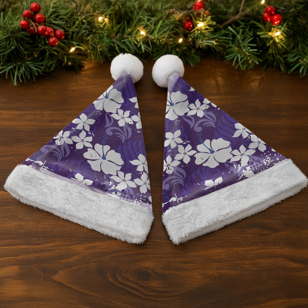 Purple Hawaiian Hibiscus Monstera Christmas Santa Hat Grunge Stylized LT01 - Polynesian Pride