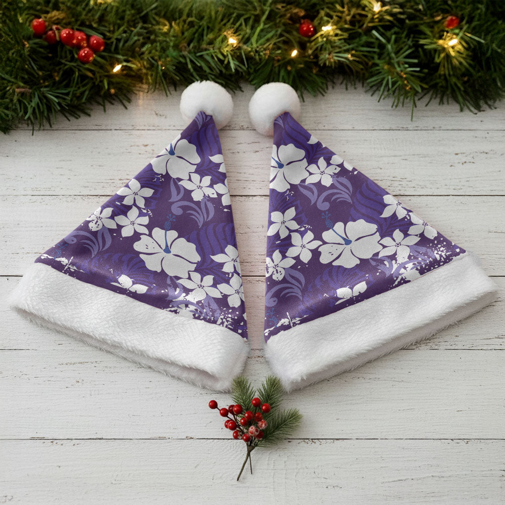 Purple Hawaiian Hibiscus Monstera Christmas Santa Hat Grunge Stylized LT01 - Polynesian Pride