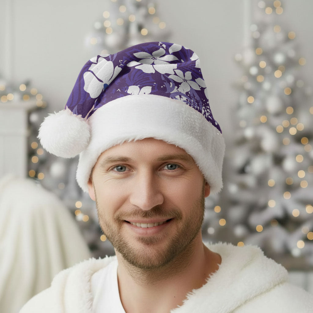 Purple Hawaiian Hibiscus Monstera Christmas Santa Hat Grunge Stylized LT01 - Polynesian Pride