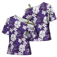 Purple Hawaiian Hibiscus Monstera Cross Shoulder Shirt Grunge Stylized