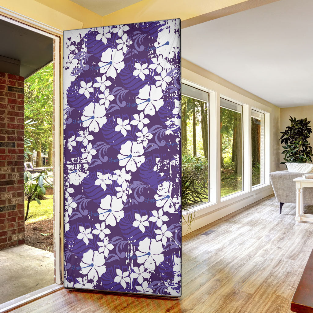 Purple Hawaiian Hibiscus Monstera Door Cover Grunge Stylized LT01 - Polynesian Pride