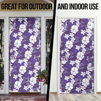 Purple Hawaiian Hibiscus Monstera Door Cover Grunge Stylized LT01 - Polynesian Pride