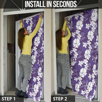 Purple Hawaiian Hibiscus Monstera Door Cover Grunge Stylized LT01 - Polynesian Pride