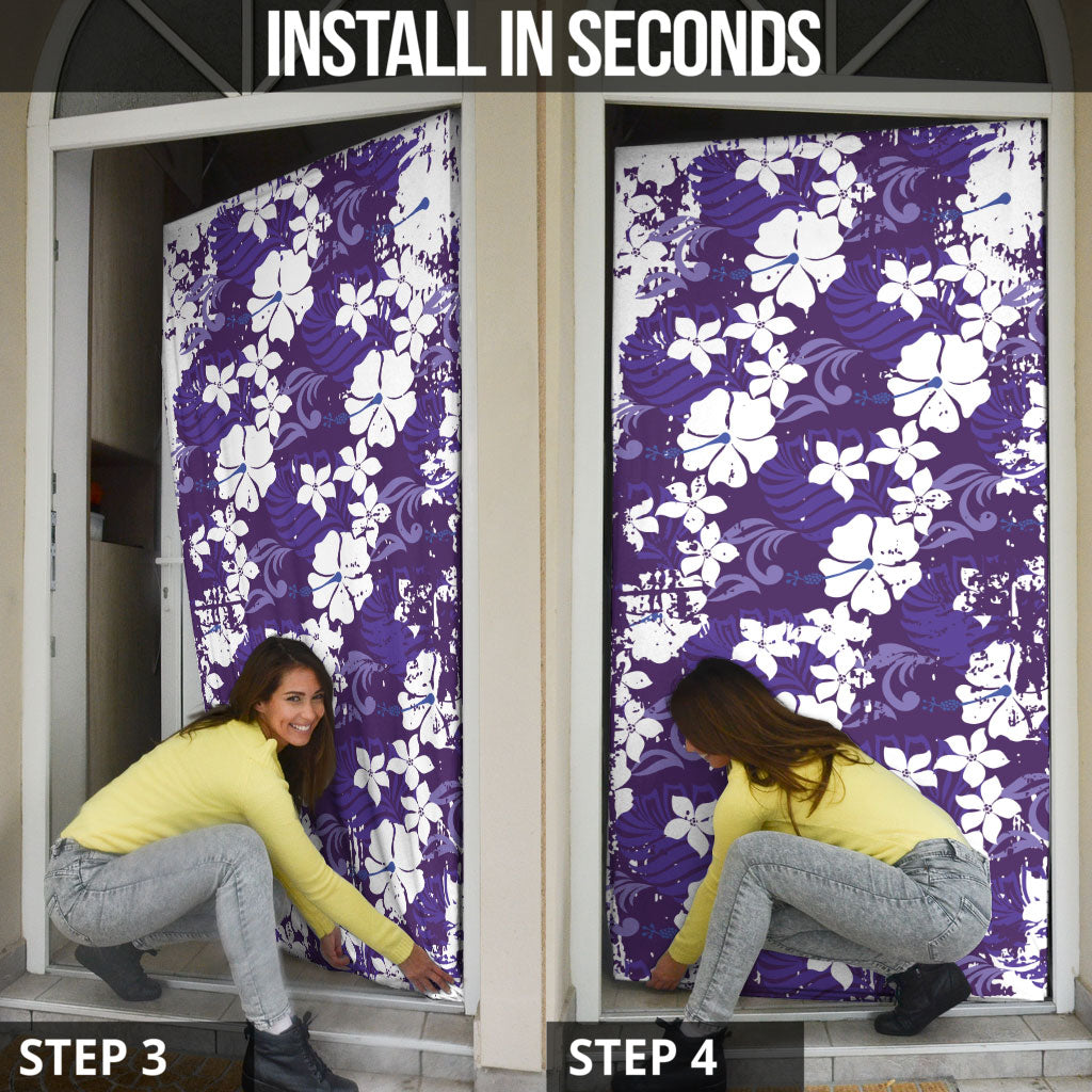 Purple Hawaiian Hibiscus Monstera Door Cover Grunge Stylized LT01 - Polynesian Pride