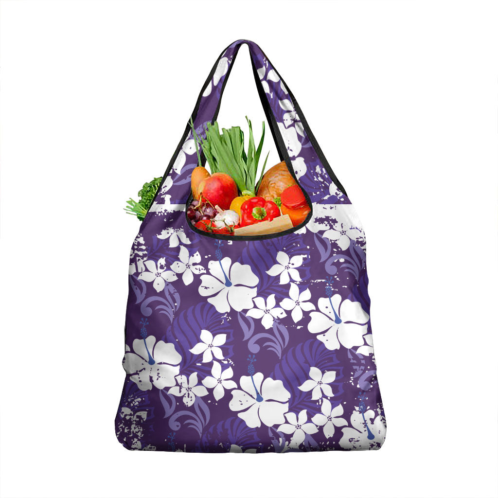 Purple Hawaiian Hibiscus Monstera Grocery Bag Grunge Stylized LT01 1-pack One Size Purple - Polynesian Pride