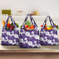 Purple Hawaiian Hibiscus Monstera Grocery Bag Grunge Stylized LT01 3-pack One Size Purple - Polynesian Pride