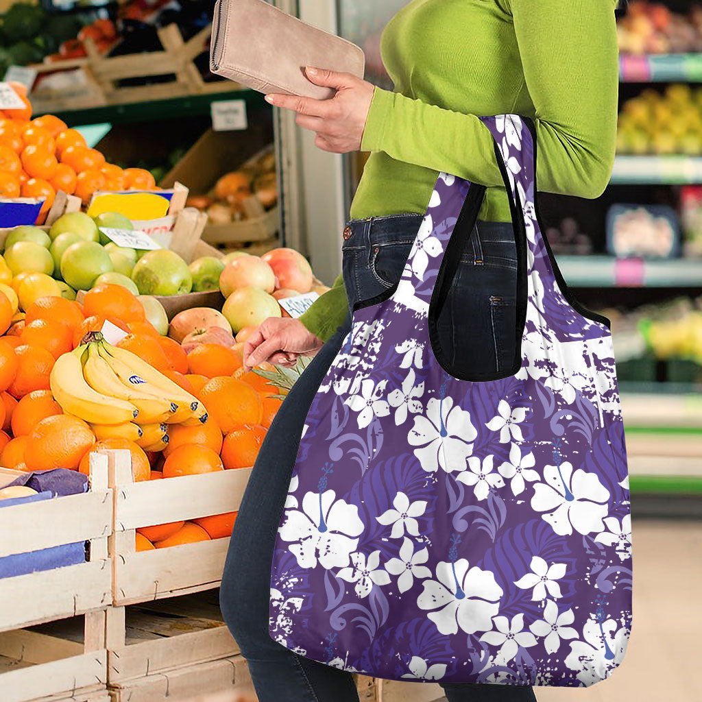 Purple Hawaiian Hibiscus Monstera Grocery Bag Grunge Stylized LT01 - Polynesian Pride