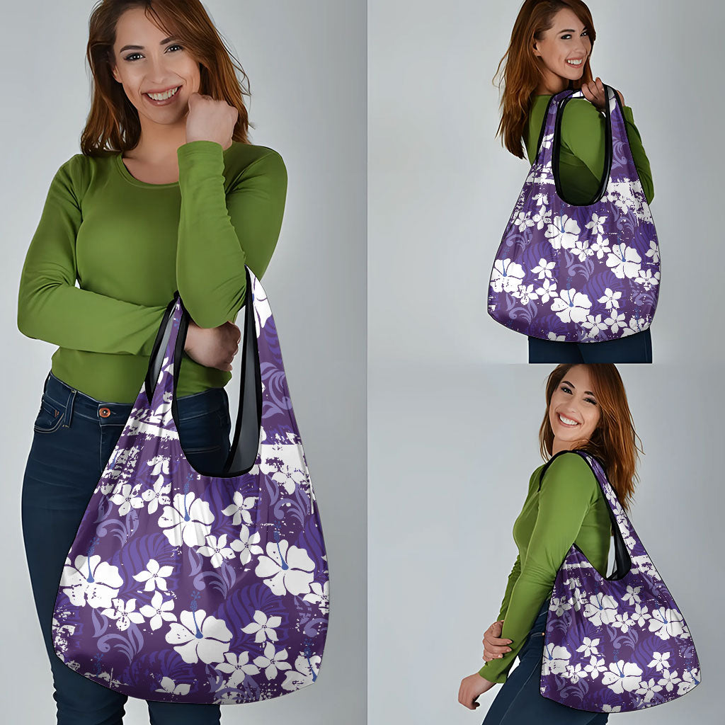 Purple Hawaiian Hibiscus Monstera Grocery Bag Grunge Stylized LT01 - Polynesian Pride