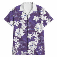 Purple Hawaiian Hibiscus Monstera Hawaiian Shirt Grunge Stylized