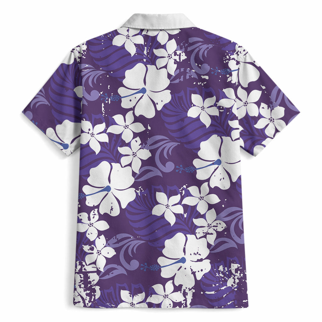 Purple Hawaiian Hibiscus Monstera Hawaiian Shirt Grunge Stylized