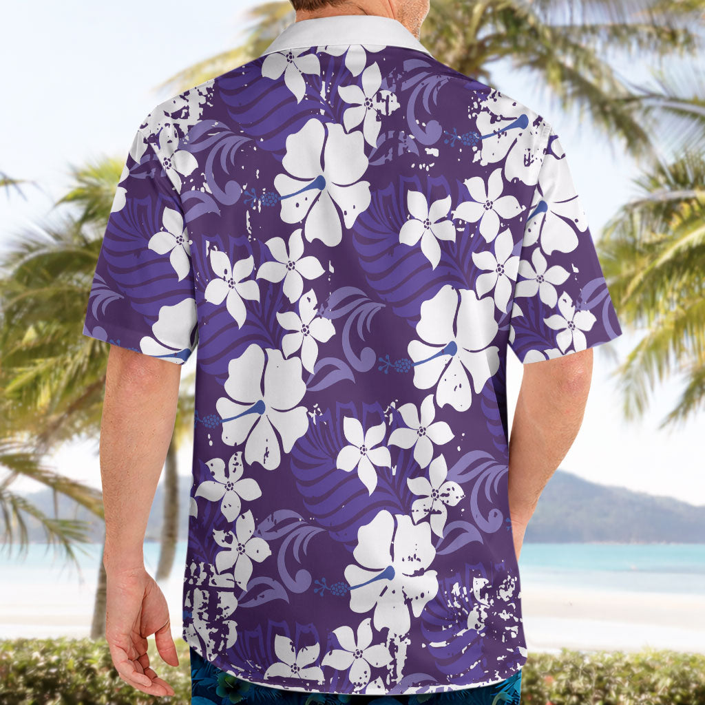 Purple Hawaiian Hibiscus Monstera Hawaiian Shirt Grunge Stylized