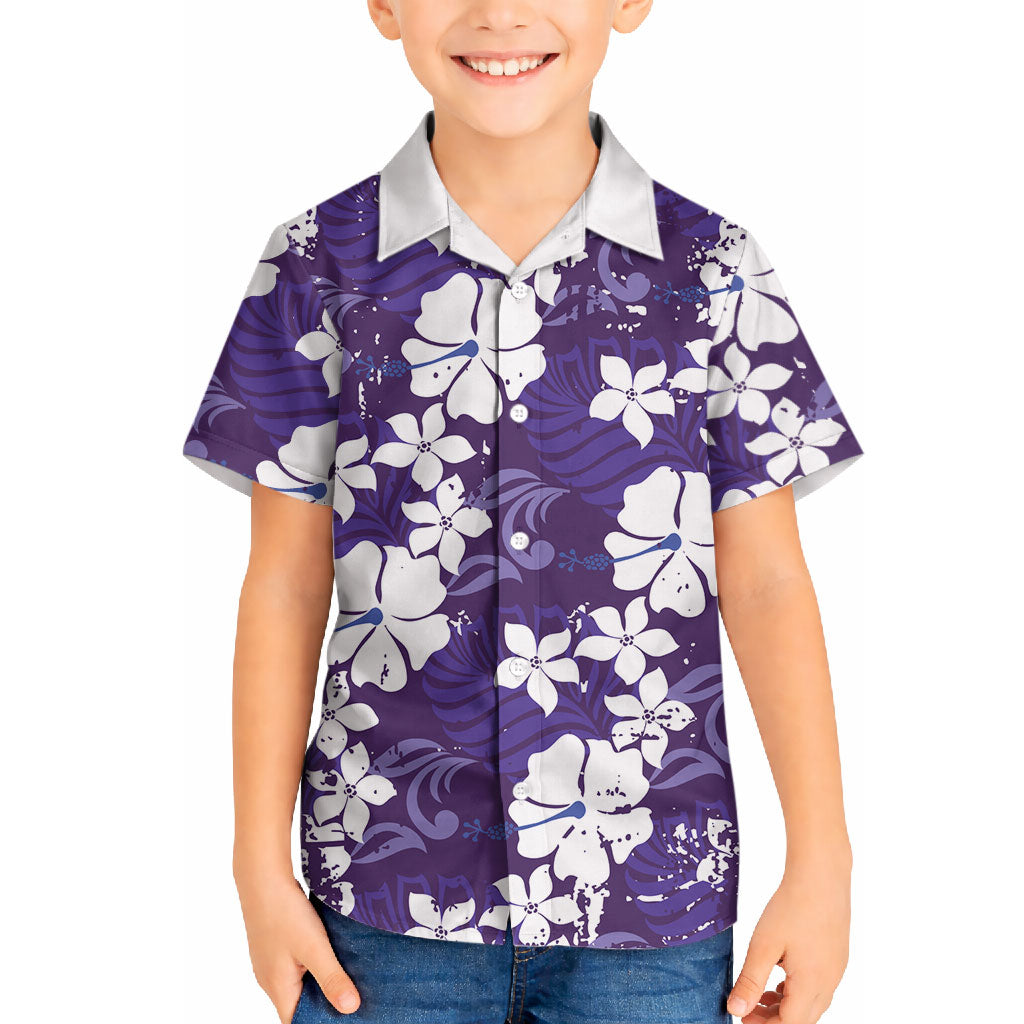 Purple Hawaiian Hibiscus Monstera Hawaiian Shirt Grunge Stylized