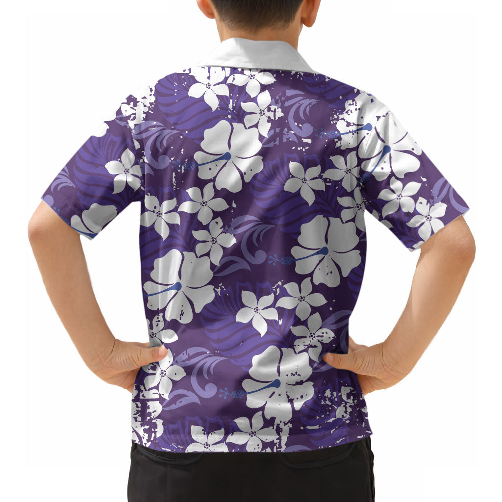 Purple Hawaiian Hibiscus Monstera Hawaiian Shirt Grunge Stylized