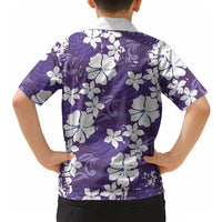 Purple Hawaiian Hibiscus Monstera Hawaiian Shirt Grunge Stylized