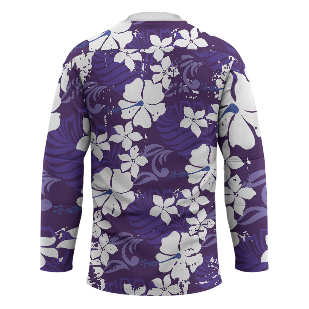 Purple Hawaiian Hibiscus Monstera Hockey Jersey Grunge Stylized LT01 - Polynesian Pride