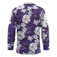 Purple Hawaiian Hibiscus Monstera Hockey Jersey Grunge Stylized LT01 - Polynesian Pride