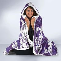 Purple Hawaiian Hibiscus Monstera Hooded Blanket Grunge Stylized