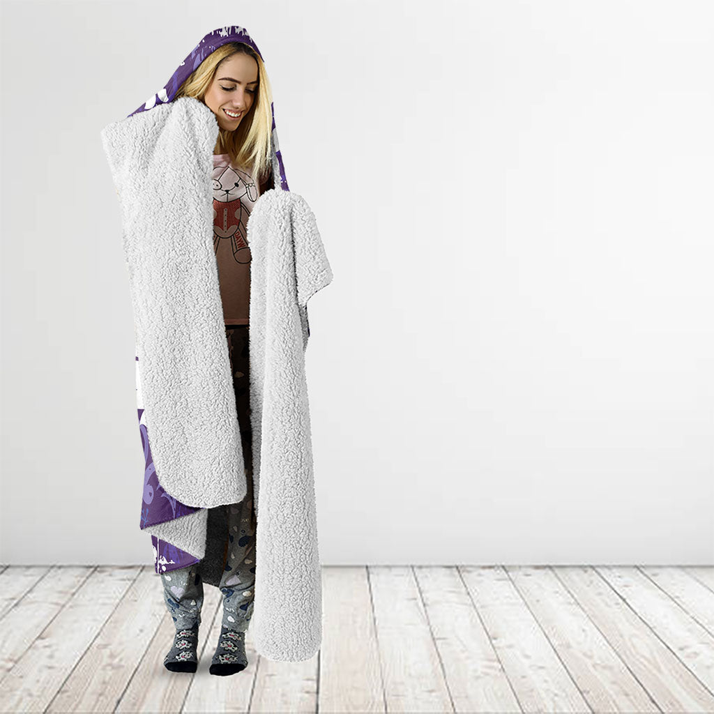 Purple Hawaiian Hibiscus Monstera Hooded Blanket Grunge Stylized