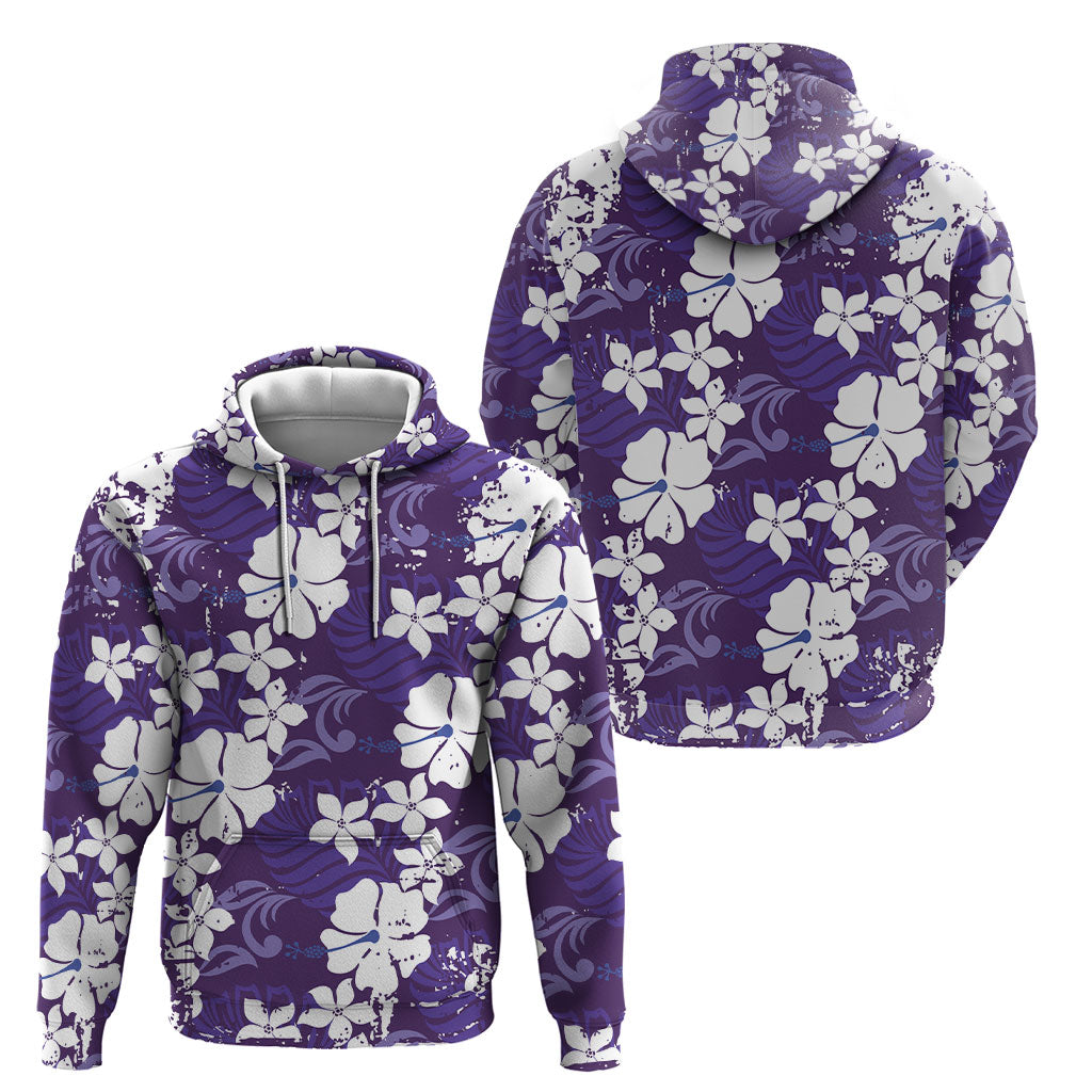 Purple Hawaiian Hibiscus Monstera Hoodie Grunge Stylized