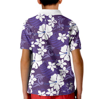 Purple Hawaiian Hibiscus Monstera Kid Polo Shirt Grunge Stylized LT01 - Polynesian Pride