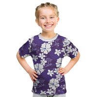 Purple Hawaiian Hibiscus Monstera Kid T Shirt Grunge Stylized LT01 Purple - Polynesian Pride