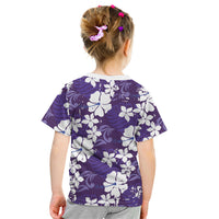 Purple Hawaiian Hibiscus Monstera Kid T Shirt Grunge Stylized LT01 - Polynesian Pride