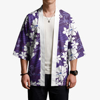 Purple Hawaiian Hibiscus Monstera Kimono Grunge Stylized LT01 - Polynesian Pride