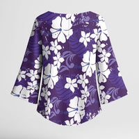 Purple Hawaiian Hibiscus Monstera Kimono Sleeve Blouse Grunge Stylized LT01 - Polynesian Pride