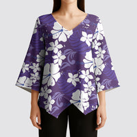 Purple Hawaiian Hibiscus Monstera Kimono Sleeve Blouse Grunge Stylized LT01 - Polynesian Pride