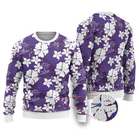 Purple Hawaiian Hibiscus Monstera Ugly Christmas Sweater Grunge Stylized