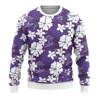 Purple Hawaiian Hibiscus Monstera Ugly Christmas Sweater Grunge Stylized