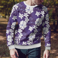 Purple Hawaiian Hibiscus Monstera Ugly Christmas Sweater Grunge Stylized