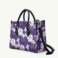 Purple Hawaiian Hibiscus Monstera Leather Bag Grunge Stylized
