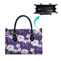 Purple Hawaiian Hibiscus Monstera Leather Bag Grunge Stylized
