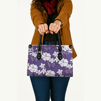 Purple Hawaiian Hibiscus Monstera Leather Bag Grunge Stylized