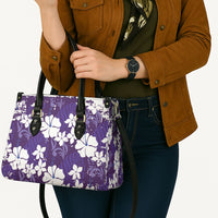 Purple Hawaiian Hibiscus Monstera Leather Bag Grunge Stylized