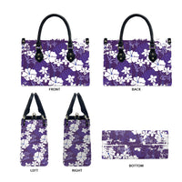 Purple Hawaiian Hibiscus Monstera Leather Bag Grunge Stylized