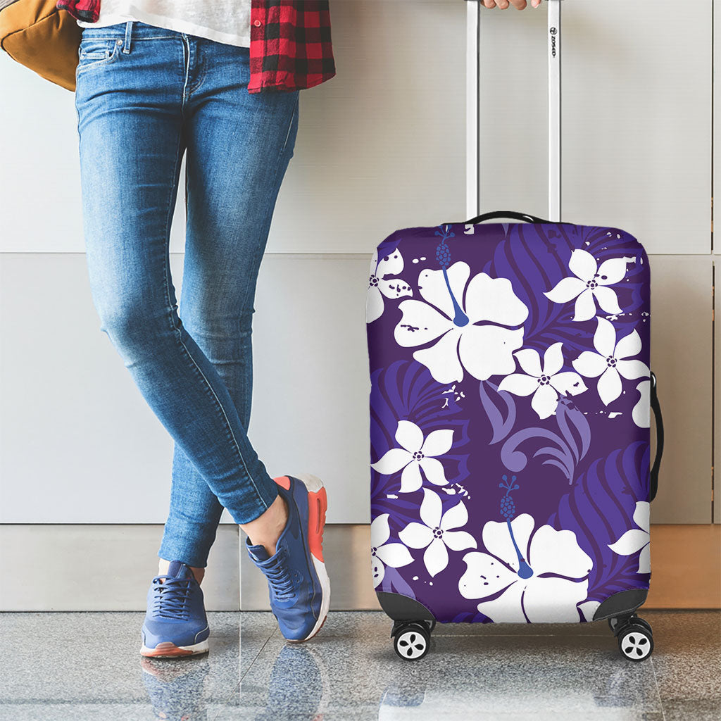 Purple Hawaiian Hibiscus Monstera Luggage Cover Grunge Stylized