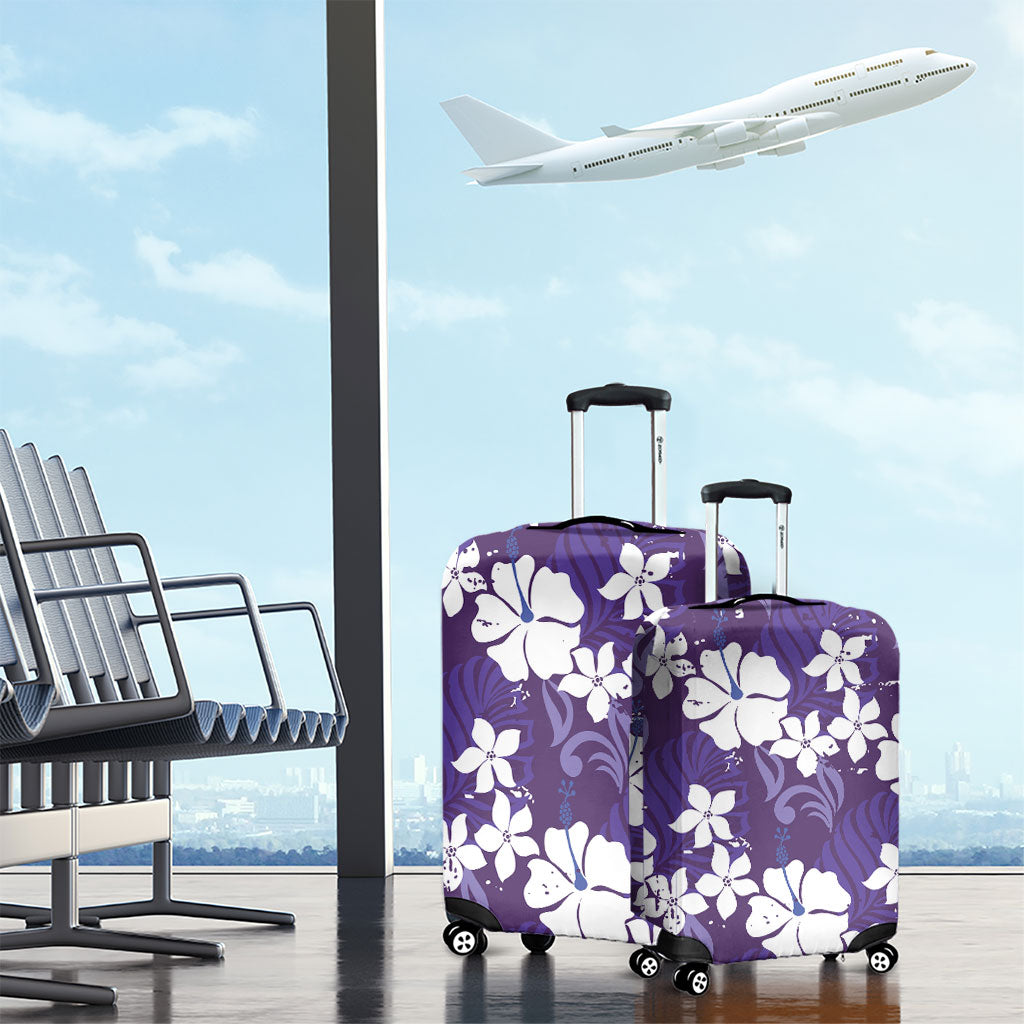 Purple Hawaiian Hibiscus Monstera Luggage Cover Grunge Stylized
