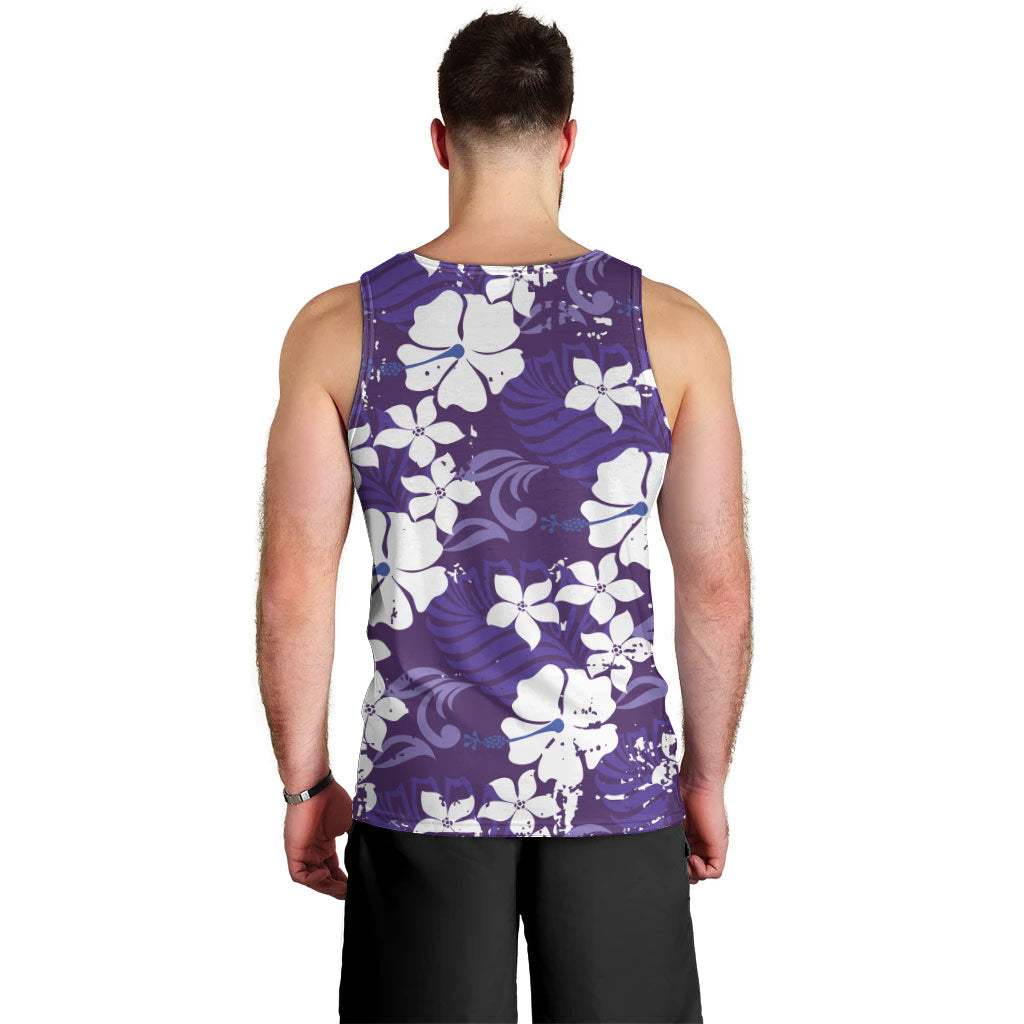 Purple Hawaiian Hibiscus Monstera Men Tank Top Grunge Stylized LT01 - Polynesian Pride