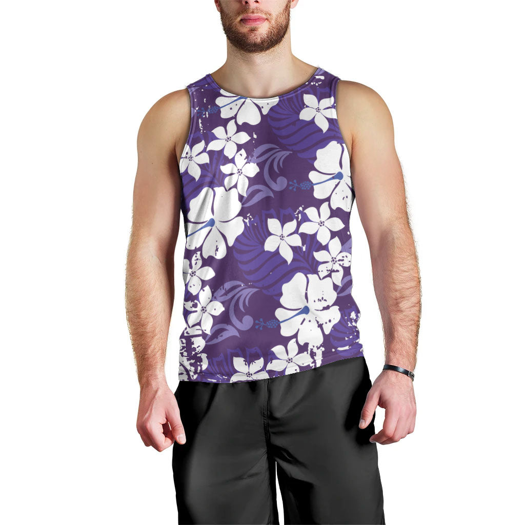 Purple Hawaiian Hibiscus Monstera Men Tank Top Grunge Stylized LT01 - Polynesian Pride