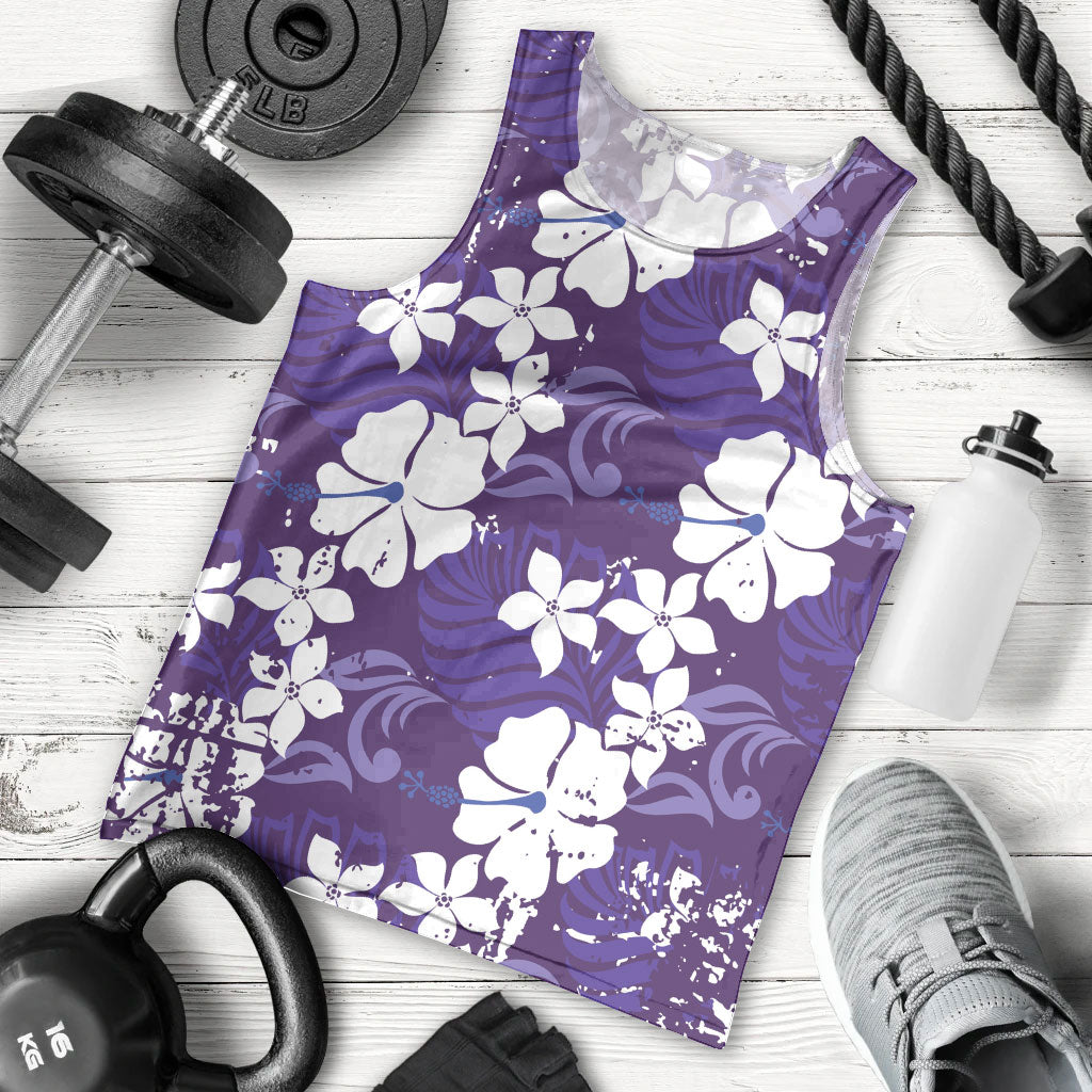 Purple Hawaiian Hibiscus Monstera Men Tank Top Grunge Stylized LT01 - Polynesian Pride