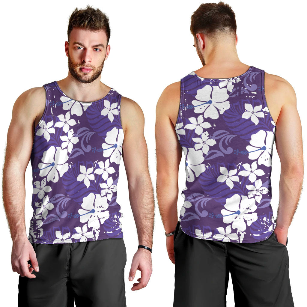 Purple Hawaiian Hibiscus Monstera Men Tank Top Grunge Stylized LT01 - Polynesian Pride
