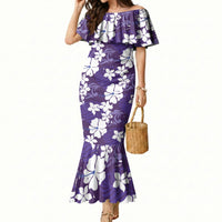 Purple Hawaiian Hibiscus Monstera Mermaid Dress Grunge Stylized LT01 Women Purple - Polynesian Pride