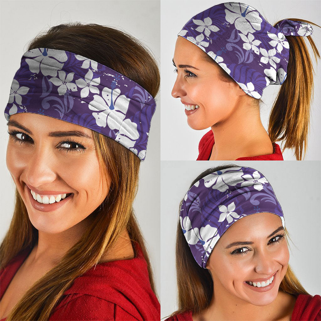 Purple Hawaiian Hibiscus Monstera Neck Gaiter Grunge Stylized LT01 - Polynesian Pride