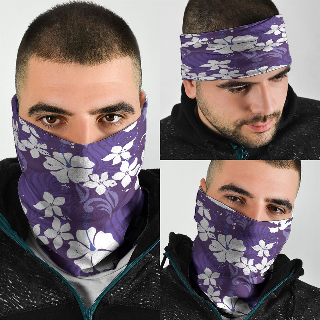 Purple Hawaiian Hibiscus Monstera Neck Gaiter Grunge Stylized LT01 - Polynesian Pride