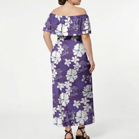 Purple Hawaiian Hibiscus Monstera Off Shoulder Maxi Dress Grunge Stylized LT01 - Polynesian Pride