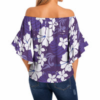 Purple Hawaiian Hibiscus Monstera Off Shoulder Wrap Waist Top Grunge Stylized LT01 - Polynesian Pride
